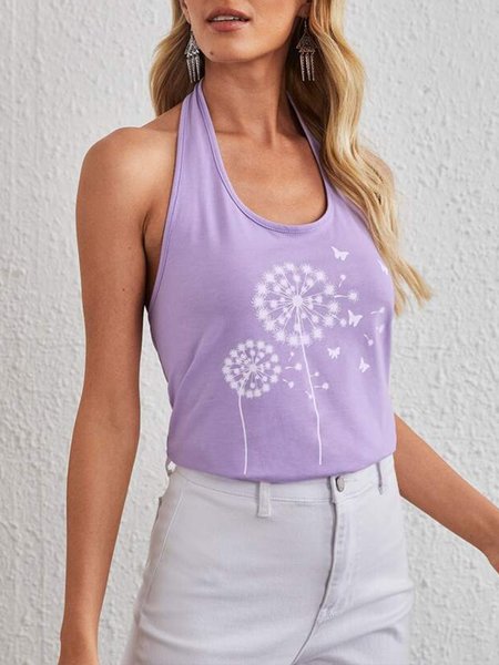 

Floal Plant & Butterfly Halter Top, Purple, Tanks & Camis