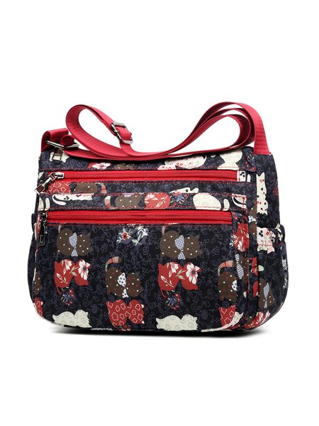 

Personalized Floral Print Cat Zipper Messenger Bag, As picture, Bags