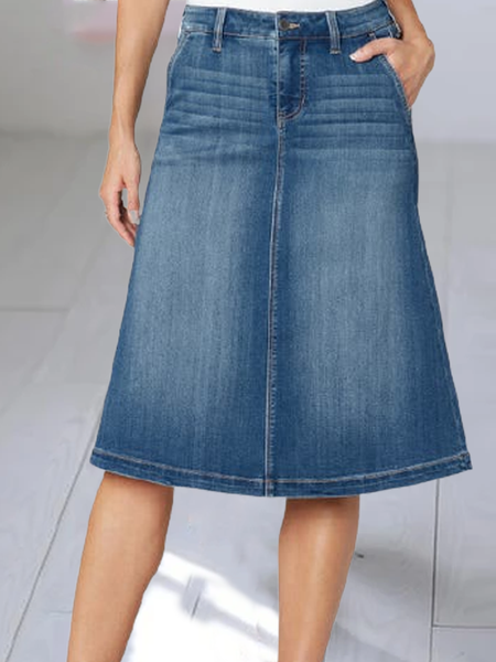 

Denim Loosen Plain Skirts, Blue, Skirts