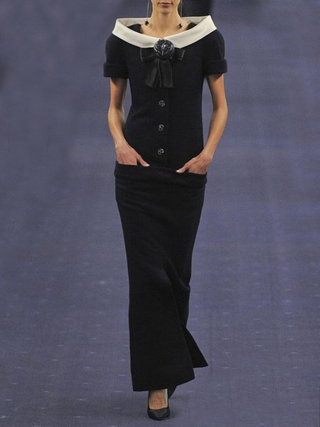 

Elegant Lady Turtle Neck Elegant Solid Dress, Black, Maxi Dresses