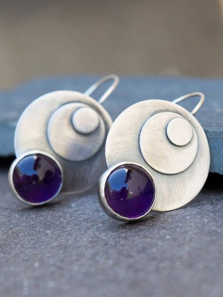 

Retro Alloy Geometric Round Gemstone Earrings, As picture, Earrings