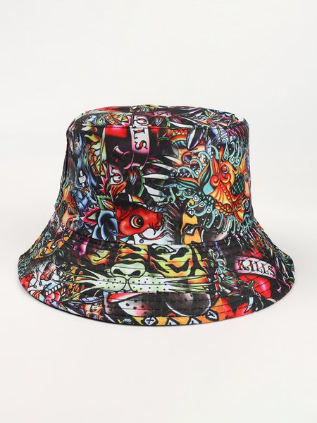

Cotton Abstract Print Bucket Hat, Black, Women Hats
