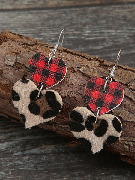 

Leopard Check Leather Earrings, As picture, Earrings