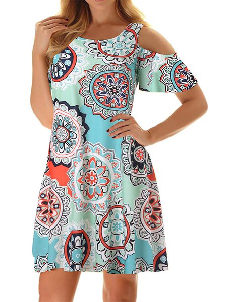 

Casual Tribal Printed Short Knitting Dress, Aqua, Mini Dresses