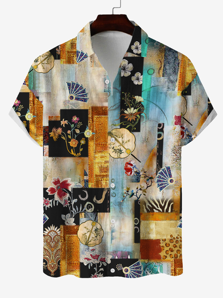 

Float World Draw Fan Plant landscape Scenery Cotton And linen Eetro Casual Shirts, As picture, Shirts ＆ Blouse