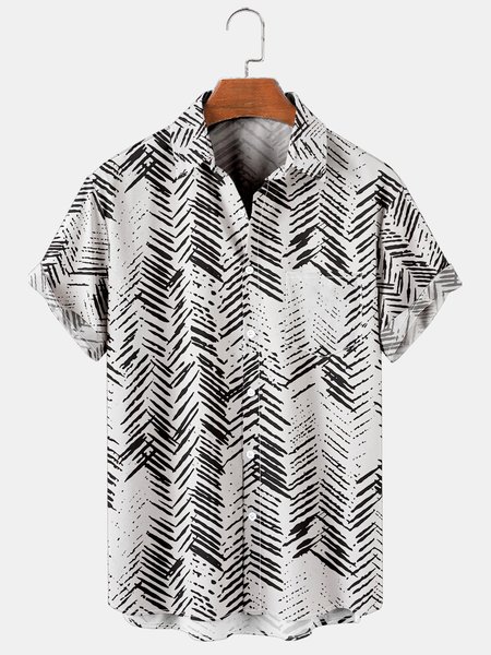 

Vacation Leisure Striped Geometric Pattern Hawaiian Style Printed Shirt Top, As picture, Shirts ＆ Blouse