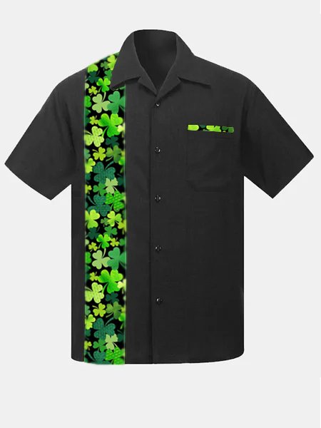 

Mens St Patrick's Day Shamrock Print Casual Breathable Short Sleeve Hawaiian Shirts, Black, Shirts ＆ Blouse