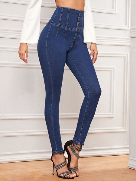 

High-rise skinny feature design jeans, Blue, Jeans