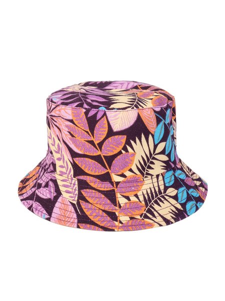 Cotton Leaf Print Bucket Hat, Purple, Hats