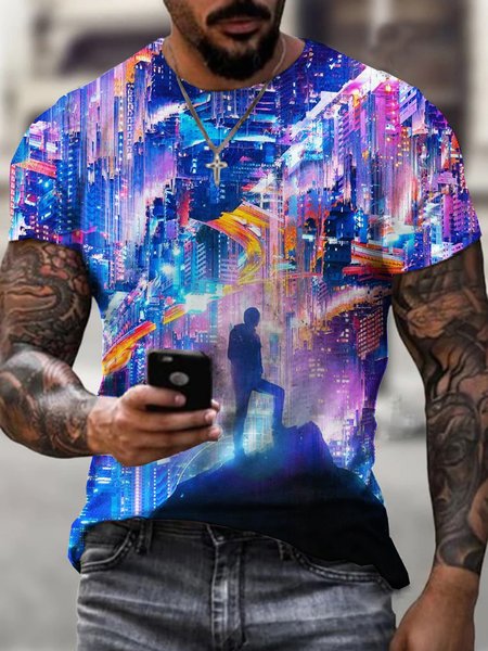 

Men's Shirt Street Crew Neck T-shirt, As picture, T-shirts