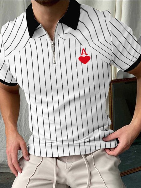 

Men's Hawaiian Short Sleeves Printed Zip Up Summer Beach Polo Shirt, White, Men's t-shirts