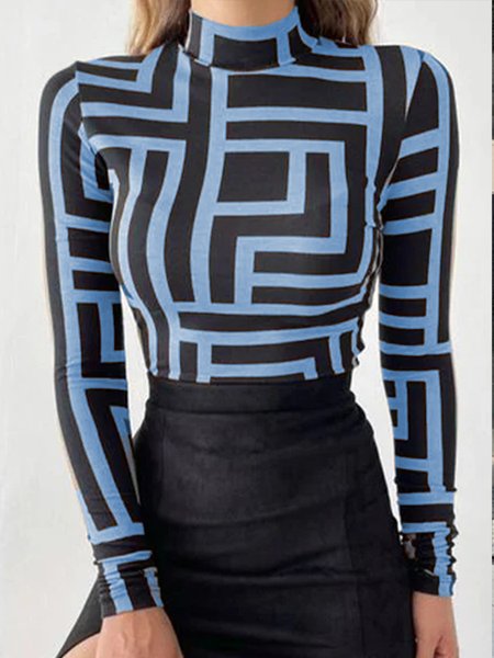 

Slim Fit Basics Printed Top, Blue, Tops
