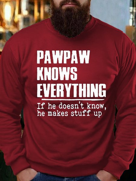 

Pawpaw Knows Everything Casual Long Sleeve Sporty Sweatshirt, Red, Hoodies&Sweatshirts