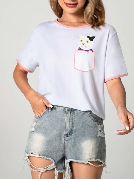 

Unocis Mr. White Funny Round Neck Short Sleeve Ringer Tee, Pink, T-shirts