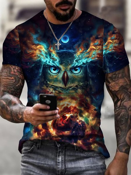 

Men's Shirt Owl Short Sleeve Crew Neck T-shirt, As picture, T-shirts