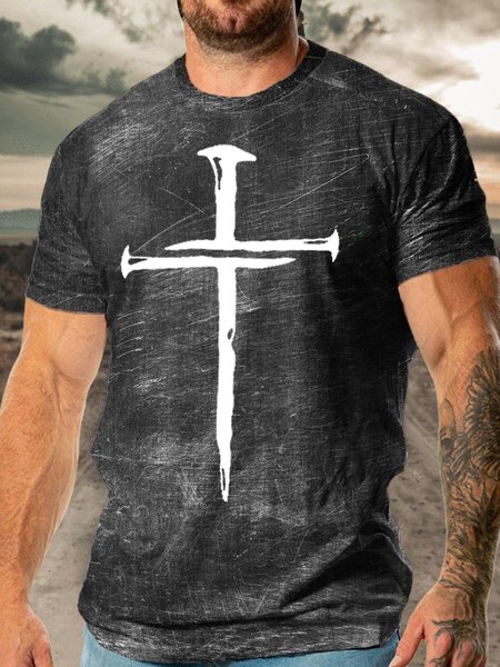 

Vintage Cross Casual Short Sleeve T-shirt, Black, T-shirts
