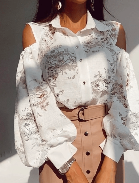 

Spring Long sleeve Regular Fit Shirt Collar Shirt Collar Daily Tops, White, Blouses and Shirts