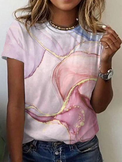 

JFN Crew Neck Marbling Loosen Daily T-Shirt/Tee, Multicolor, T-Shirts