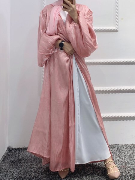 

Plain Oversize Casual Long Sleeve Outerwear, Pink, Maxi Dresses