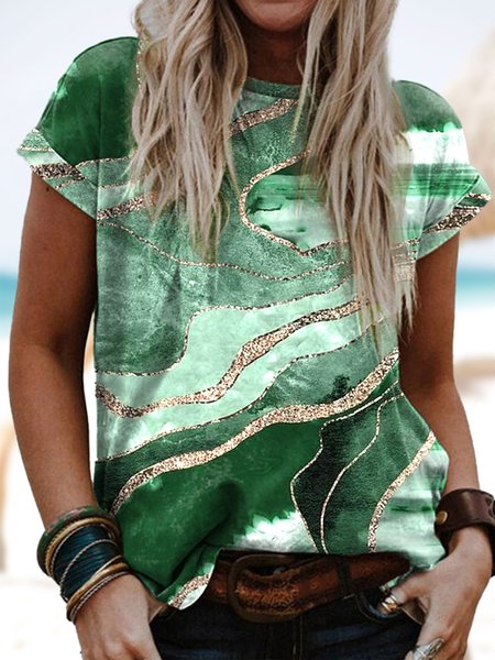 

Round Neck Regular Fit Abstract Shirts & Tops, Green, T-Shirts