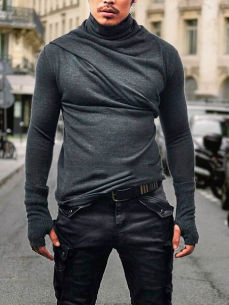 

Men's Cowl Neck Long Sleeve Glove Tee, Gray, T-shirt