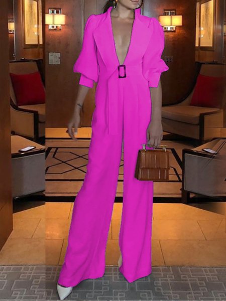 

Elegant Solid One-Pieces Jumpsuit, Rose red, Jumpsuits
