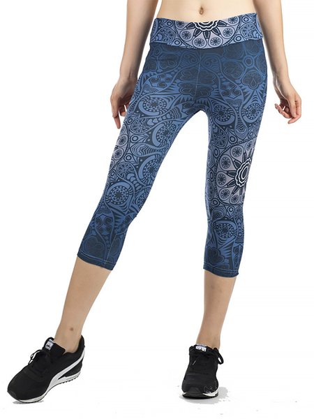 

Printed Gym Suit Cropped Trousers, Blue, Leggings