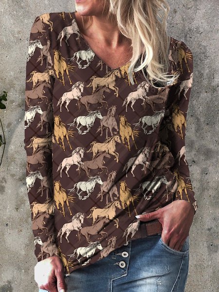 

Loosen V Neck Animal Shirts & Tops, Coffee, T-Shirts