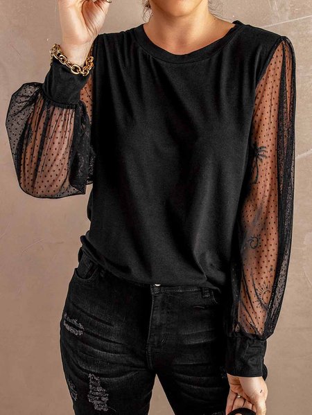 

Plain Regular Fit Casual Cotton Blends Shirts & Tops, Black, Tops