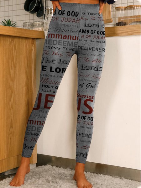 

Casual Plus Size Printed Leggings Leggings, Gray, Leggings