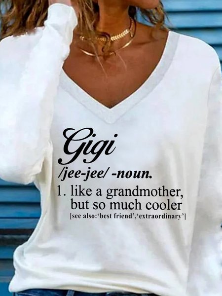 

Letter Casual Cotton Blends T-shirt, White, Long sleeve tops