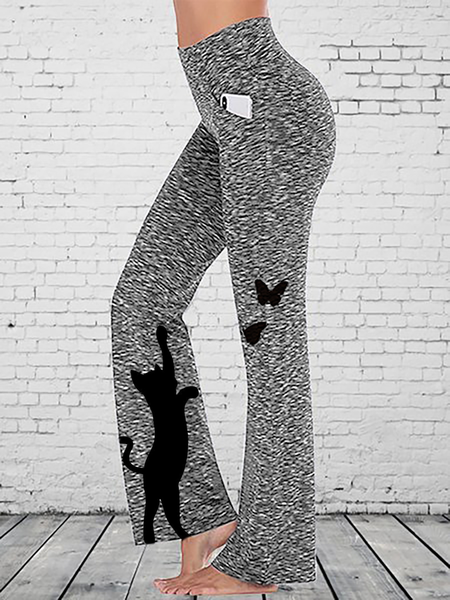 

Plus size Cat Printed Casual Loosen Yoga Pants, Gray, Sport Pants
