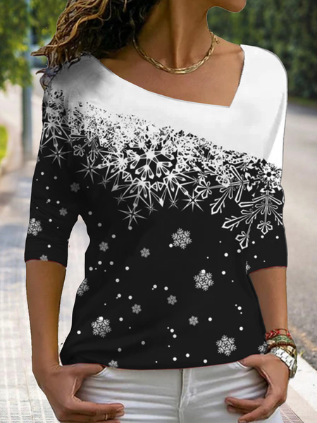 

Long sleeve high elastic Christmas basic geometric gradient Top T-shirt Women, Black, Tees & T-shirts