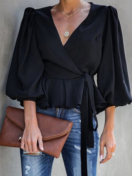 

Solid Casual Three Quarter Regular Fit Top, Black, Tops