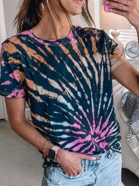 

Tshirt Women Summer Tie-dye Short Sleeve Crew-neck T-shirt Casual Tee Tops Poleras Ropa Mujer Top Women Harajuku T Shirt, Multicolor, T-Shirts