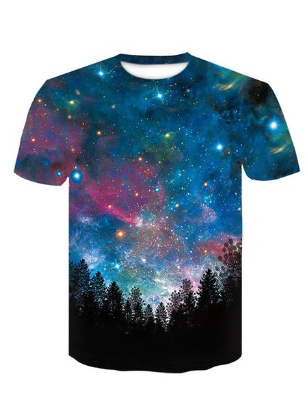 

Starry Sky Print Casual Short Sleeve Shirts & Tops, Color2, T-shirts