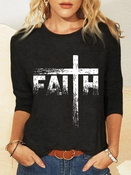 

Crew Neck Letter T-shirt, Black, Tops