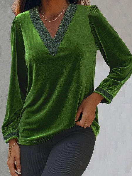 

Cotton Blends Loosen Shirts & Tops, Green, Tops