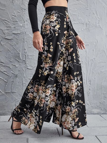 

High Waist Floral Wide Leg Pants, Multicolor, Skirts