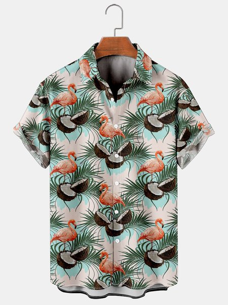 

Mens Fruit Print Casual Breathable Hawaiian Short Sleeve Shirt, As picture, Men's Floral shirt