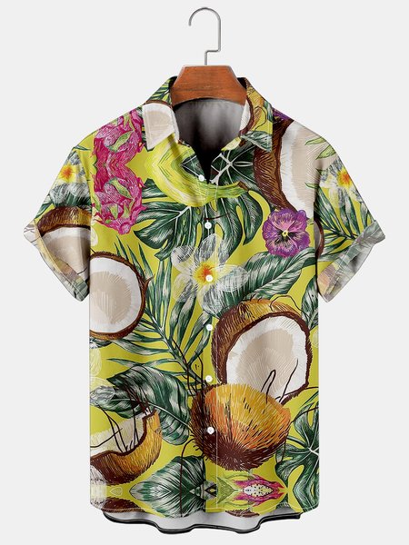 

Mens Fruit Print Casual Breathable Hawaiian Short Sleeve Shirt, Green, Men's Floral shirt