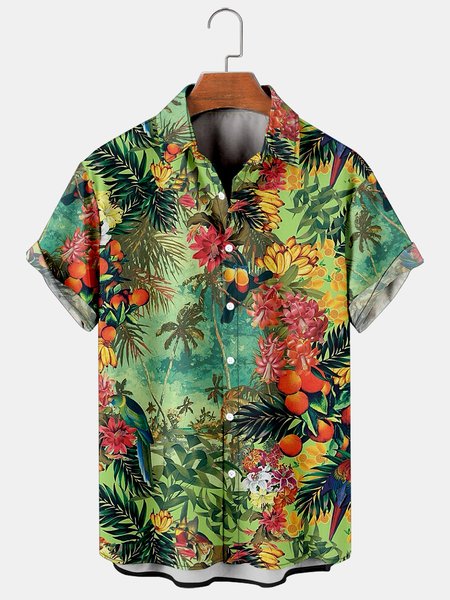 

Mens Fruit Print Casual Breathable Hawaiian Short Sleeve Shirt, Green, Men's Floral shirt