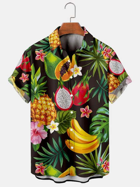

Mens Fruit Print Casual Breathable Hawaiian Short Sleeve Shirt, As picture, Men's Floral shirt