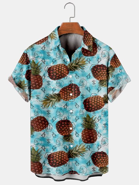 

Mens Fruit Print Casual Breathable Hawaiian Short Sleeve Shirt, Blue, Men's Floral shirt