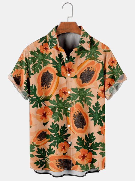 

Mens Fruit Print Casual Breathable Hawaiian Short Sleeve Shirt, As picture, Men's Floral shirt