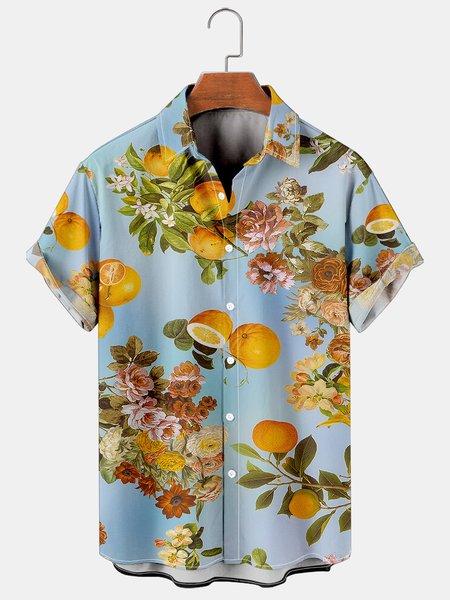 

Mens Fruit Print Casual Breathable Hawaiian Short Sleeve Shirt, As picture, Men's Floral shirt