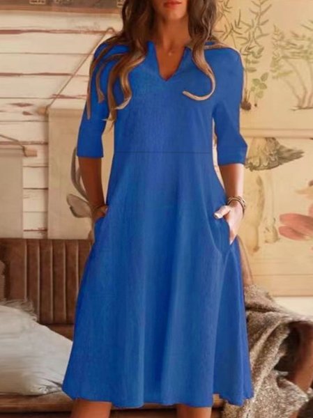 

Blue Plain Casual Cotton Blends Dresses, Midi Dresses