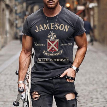 

Men's Text Graphic Print Round Neck Short Sleeve Tee, Deep gray, T-shirt