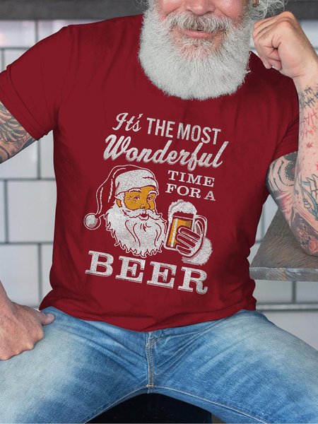 

Beer Lovers Graphic Short Sleeve loose Cotton T-shirt, Red, T-shirt