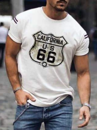 

Men's Route 66 Cultural Graphic Print Round Neck Short Sleeve Tee, White, T-shirt